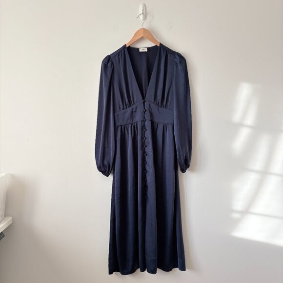 Aritzia Wilfred Maxine Midi Dress Satin Navy Blue Size Small - Picture 4 of 9